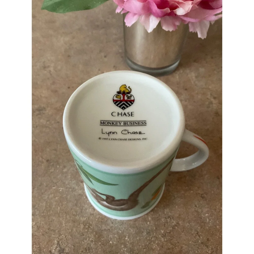Lynn Chase Monkey Business Mug 1995 Tropical Wildlife Cockatoo Mint Green AS IS - Picture 7 of 8